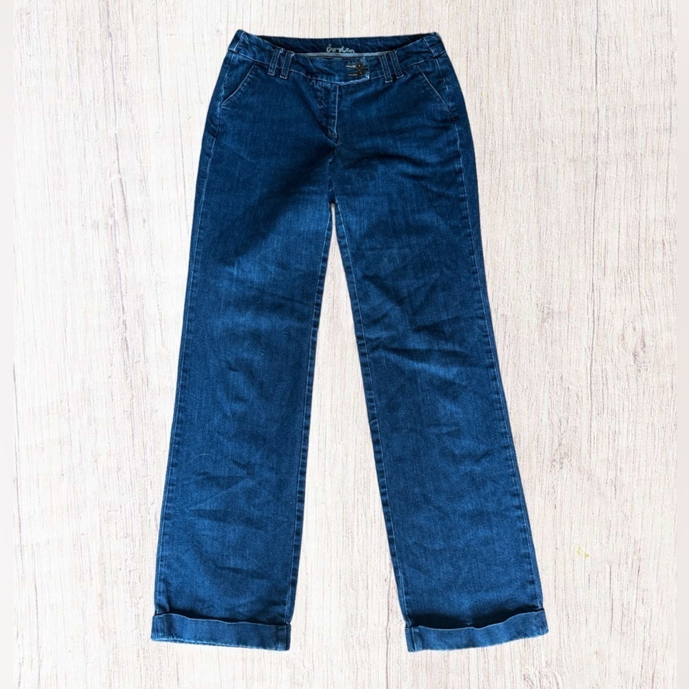 Boden Trouser Wide Straight Leg Denim Blue Jeans Cuffed size 8 Long 8L